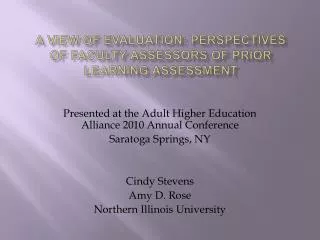 A View of Evaluation: Perspectives of Faculty Assessors of Prior Learning Assessment