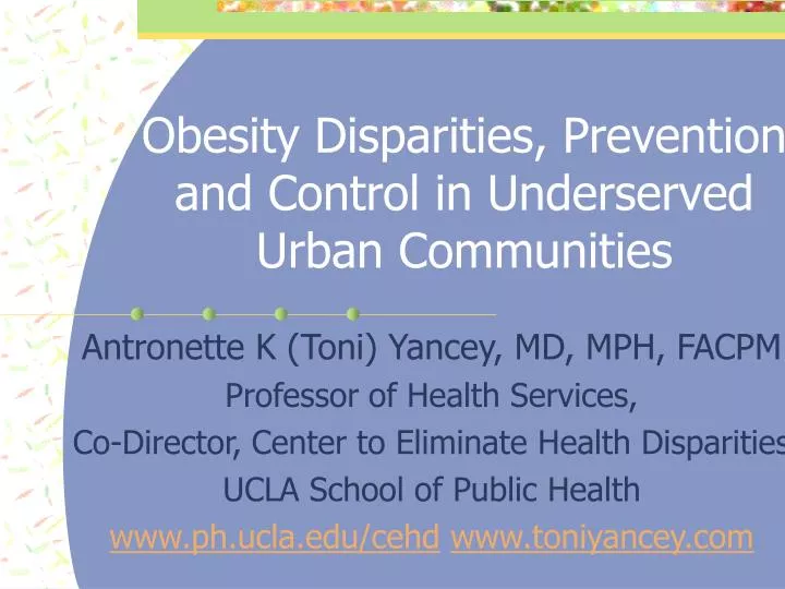 obesity disparities prevention and control in underserved urban communities