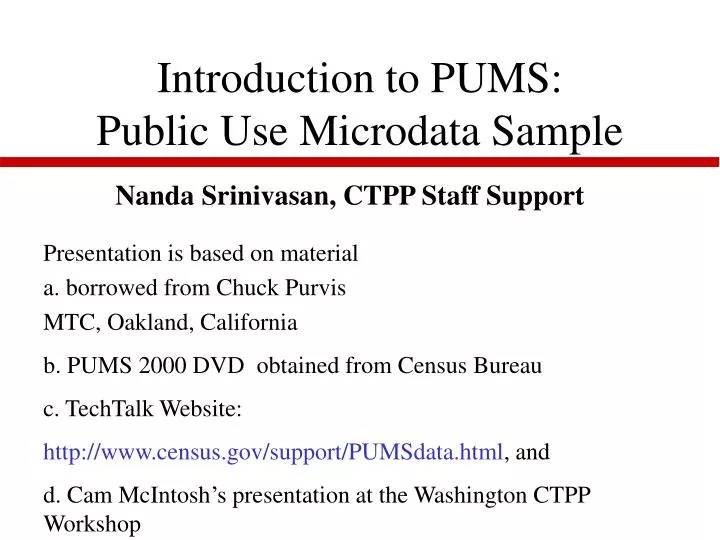 introduction to pums public use microdata sample