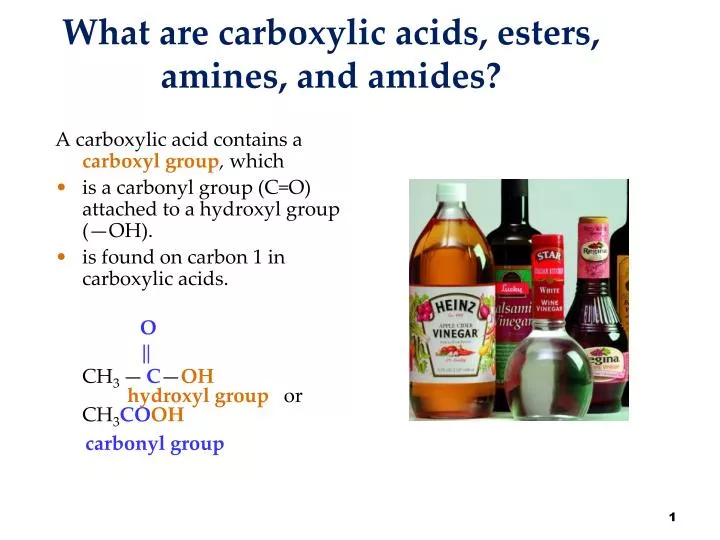what are carboxylic acids esters amines and amides