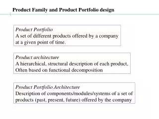 Product Family and Product Portfolio design