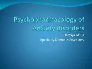 Psychopharmacology of Anxiety disorders