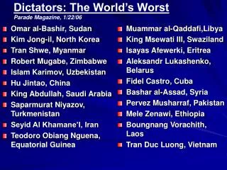 dictators the world s worst parade magazine 1 22 06