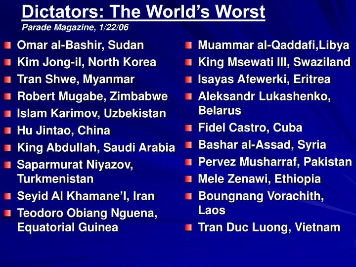 dictators the world s worst parade magazine 1 22 06