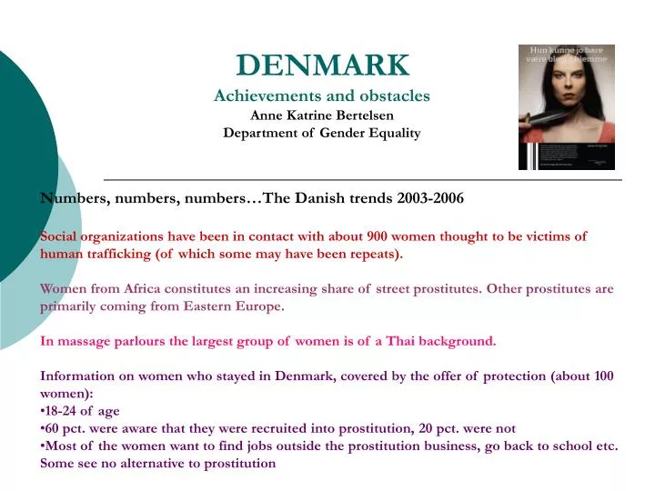 denmark achievements and obstacles anne katrine bertelsen department of gender equality