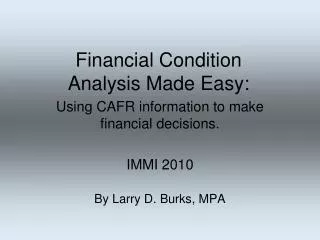 Financial Condition Analysis Made Easy: