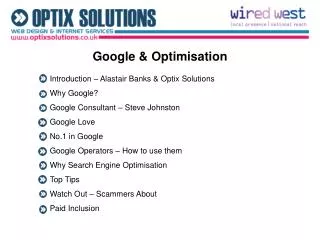 Google &amp; Optimisation