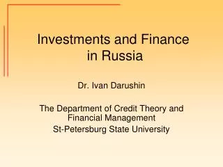 Investments and Finance in Russia