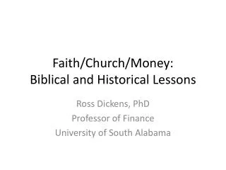 Faith/Church/Money: Biblical and Historical Lessons
