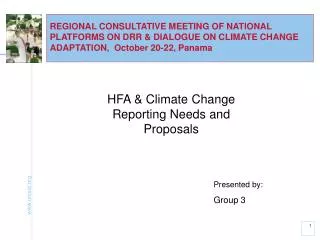 REGIONAL CONSULTATIVE MEETING OF NATIONAL PLATFORMS ON DRR &amp; DIALOGUE ON CLIMATE CHANGE ADAPTATION, October 20-22,