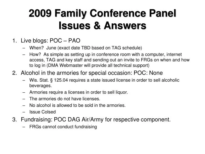 2009 family conference panel issues answers