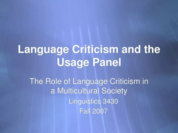 language criticism and the usage panel