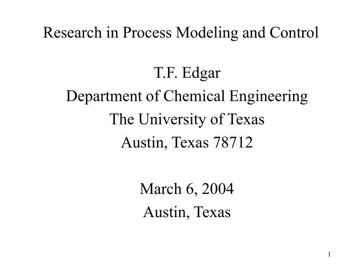 research in process modeling and control