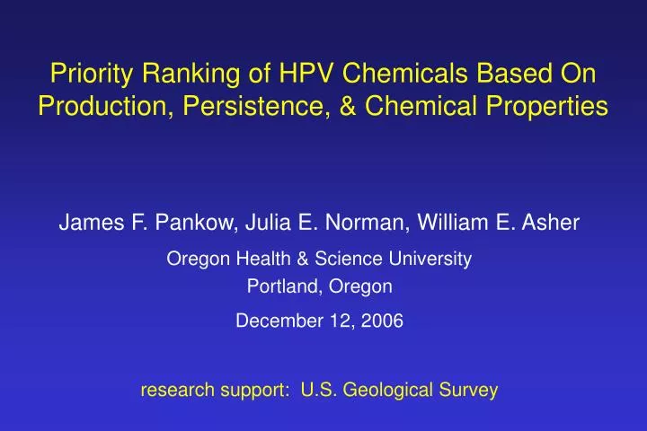 priority ranking of hpv chemicals based on production persistence chemical properties