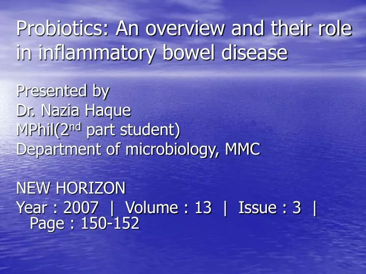 probiotics an overview and their role in inflammatory bowel disease