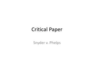Critical Paper