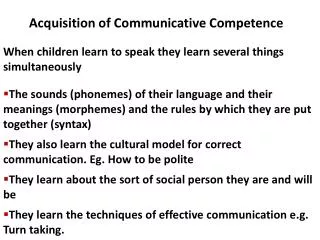 Acquisition of Communicative Competence
