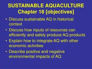 SUSTAINABLE AQUACULTURE Chapter 18 [objectives]