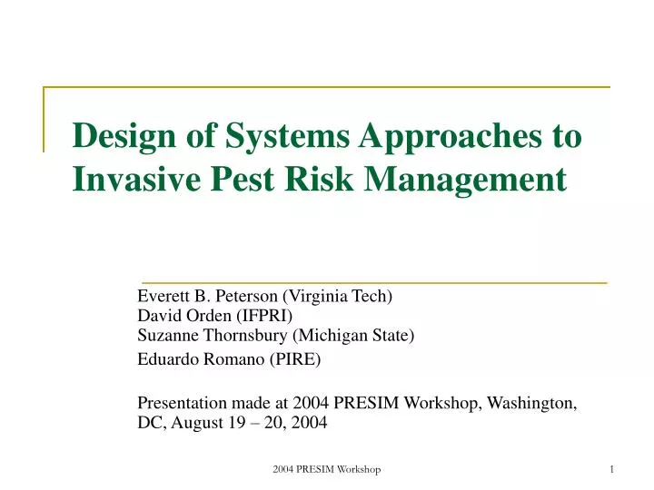 design of systems approaches to invasive pest risk management
