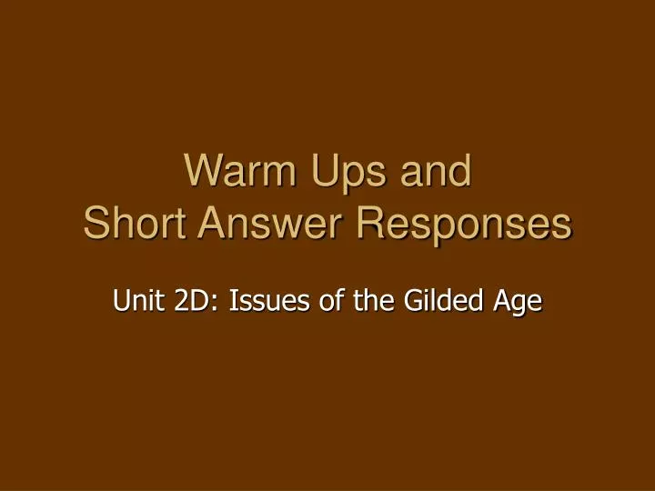 warm ups and short answer responses