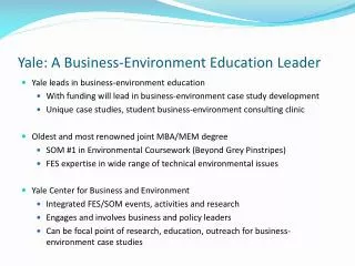 Yale: A Business-Environment Education Leader