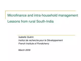 Microfinance and intra-household management Lessons from rural South-India