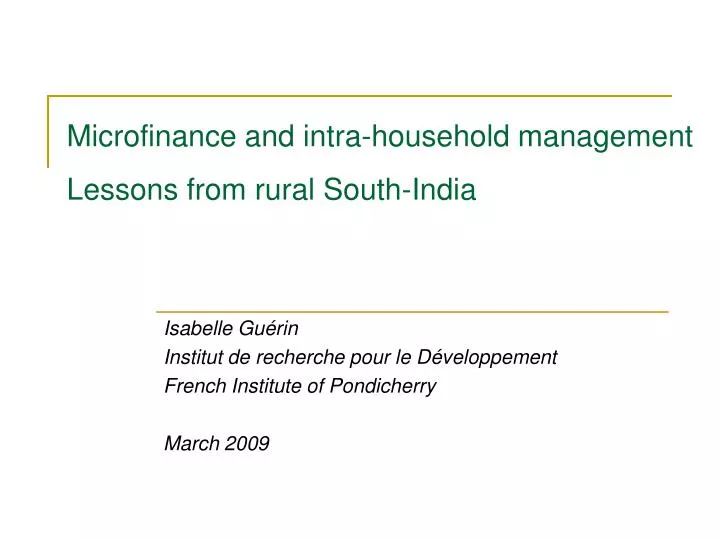 microfinance and intra household management lessons from rural south india