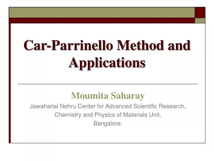 car parrinello method and applications