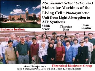 NSF Summer School UIUC 2003 Molecular Machines of the Living Cell : Photosynthetic Unit from Light Absorption to ATP S