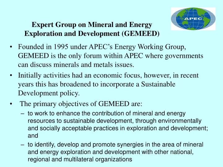 expert group on mineral and energy exploration and development gemeed