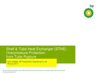 Shell &amp; Tube Heat Exchanger (STHE) Overpressure Protection from Tube Rupture