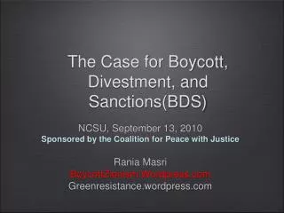 The Case for Boycott, Divestment, and Sanctions(BDS)