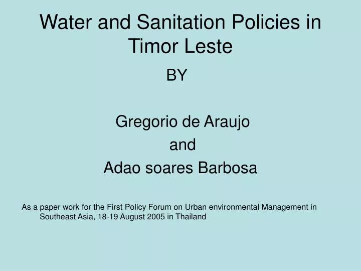 water and sanitation policies in timor leste