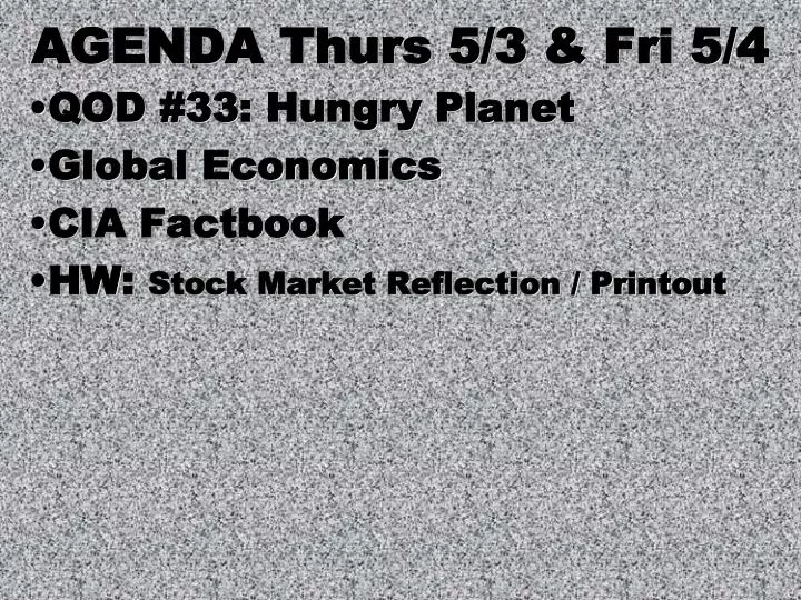 agenda thurs 5 3 fri 5 4