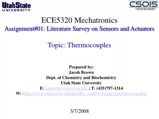 ECE5320 Mechatronics Assignment#01: Literature Survey on Sensors and Actuators Topic: Thermocouples