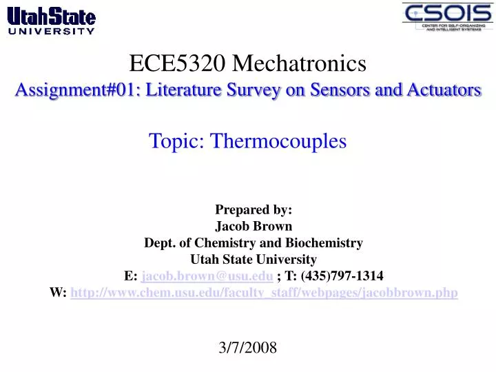 ece5320 mechatronics assignment 01 literature survey on sensors and actuators topic thermocouples