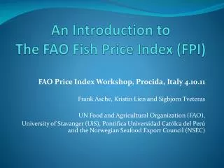 An Introduction to The FAO Fish Price Index (FPI)