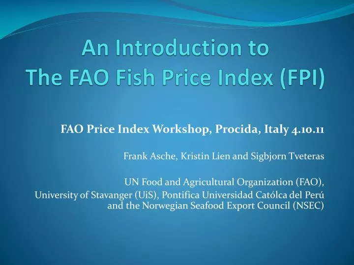 an introduction to the fao fish price index fpi