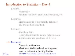 Introduction to Statistics ? Day 4
