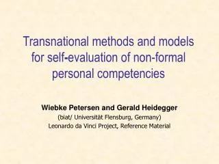 Transnational methods and models for self - evaluation of non-formal personal competencies