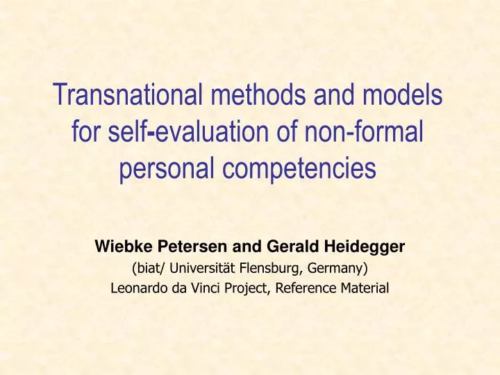 transnational methods and models for self evaluation of non formal personal competencies