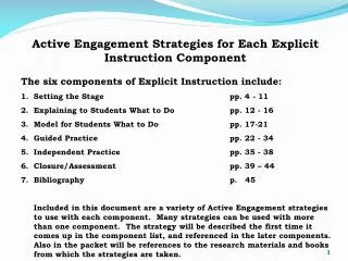 Active Engagement Strategies for Each Explicit Instruction Component