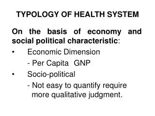 TYPOLOGY OF HEALTH SYSTEM