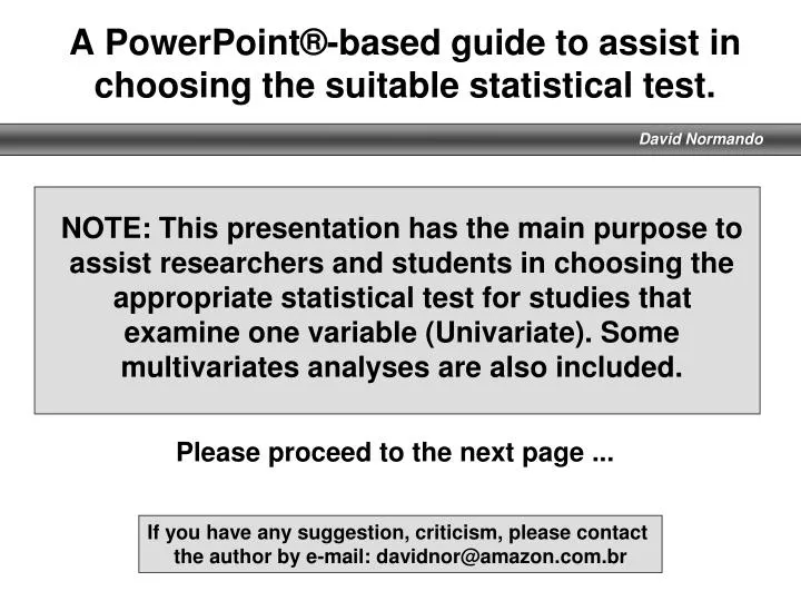 a powerpoint based guide to assist in choosing the suitable statistical test