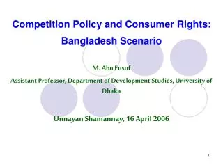 Competition Policy and Consumer Rights: Bangladesh Scenario