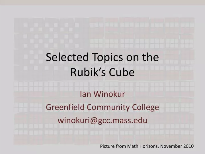 selected topics on the rubik s cube