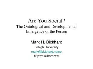 Are You Social? The Ontological and Developmental Emergence of the Person