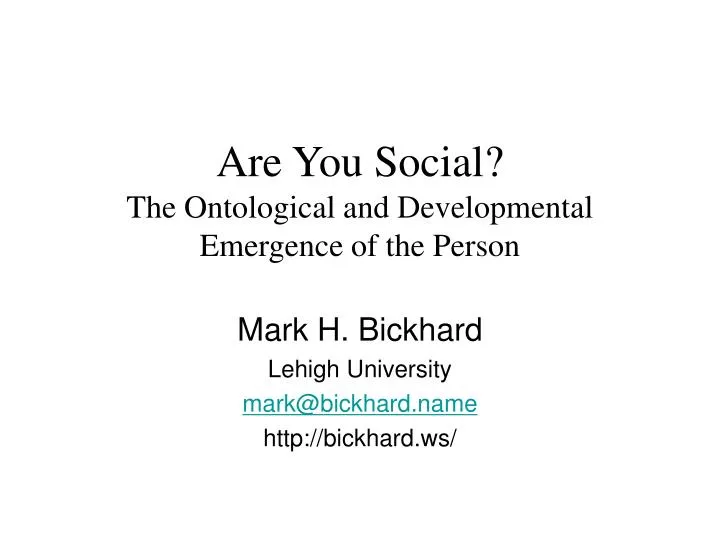 are you social the ontological and developmental emergence of the person