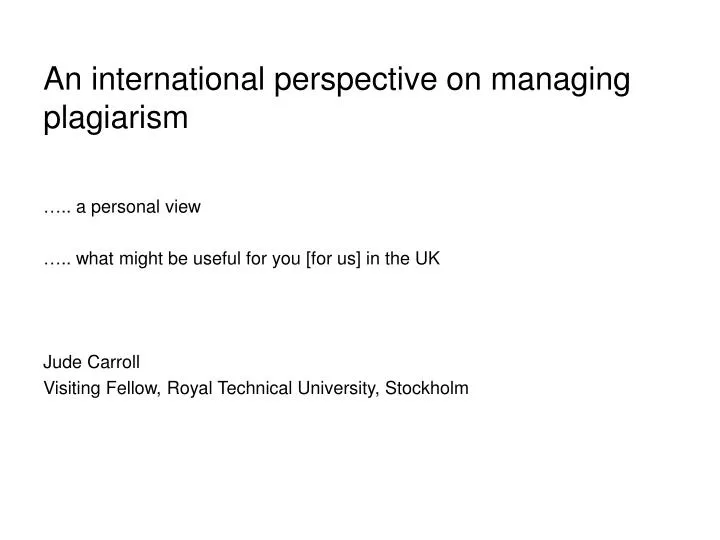 an international perspective on managing plagiarism