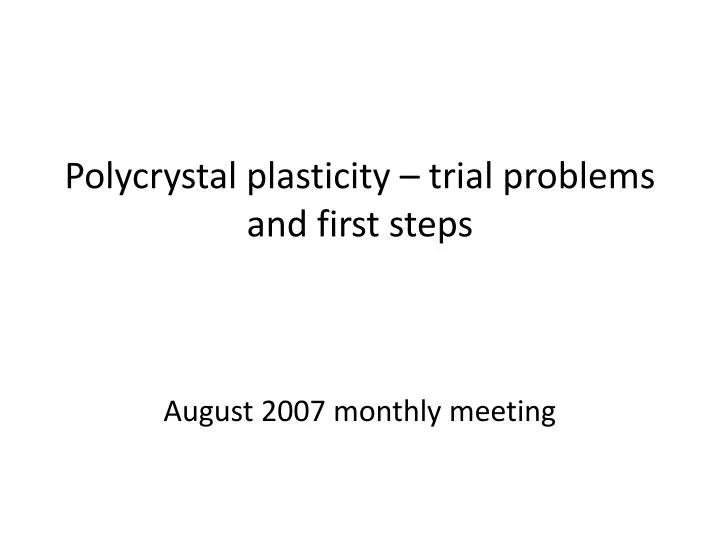 polycrystal plasticity trial problems and first steps august 2007 monthly meeting
